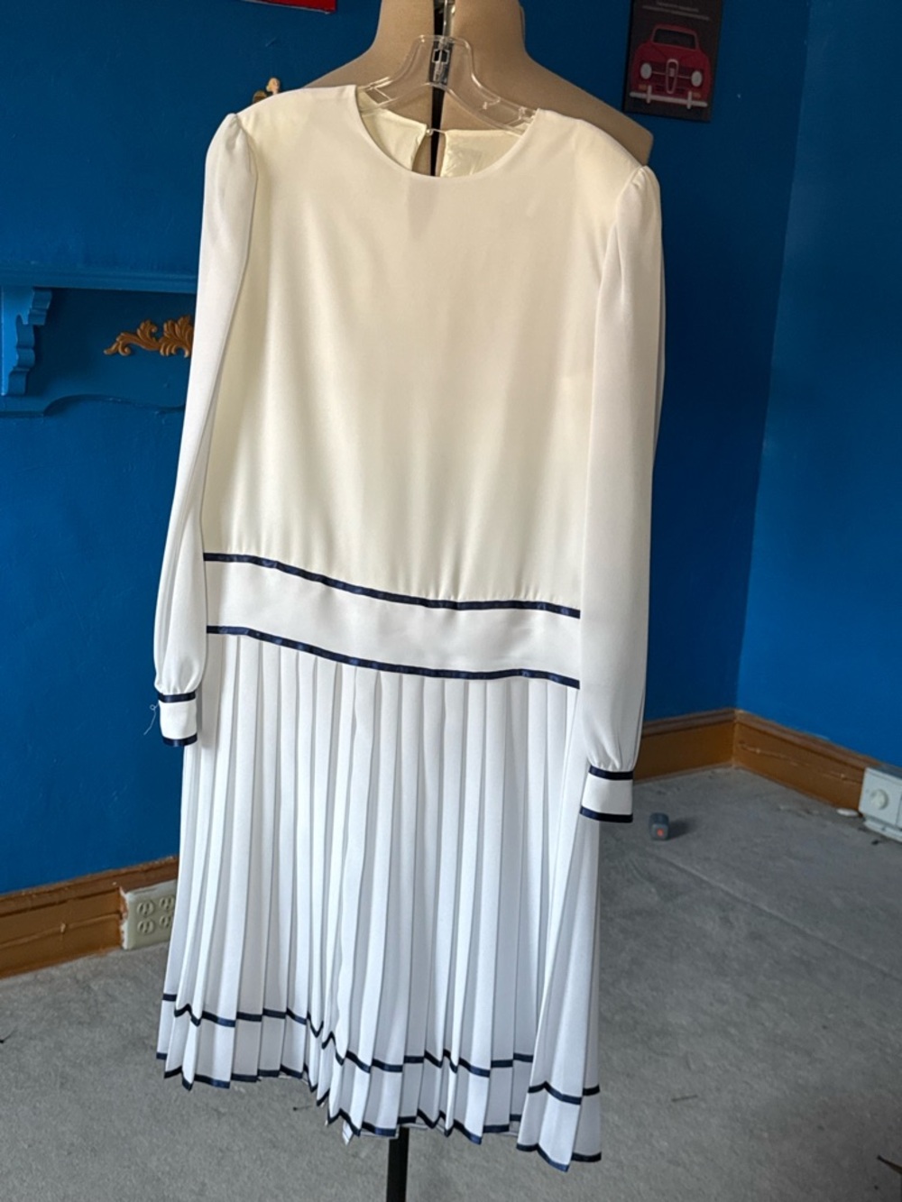 Vintage ZiZi by Barbara Chodos White pleated Dress Size 14 Nautical Old Money